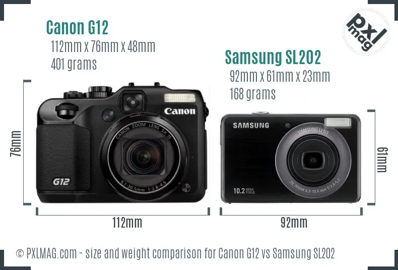 Canon G12 vs Samsung SL202 size comparison