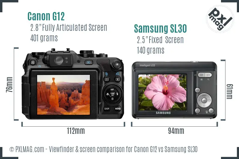 Canon G12 vs Samsung SL30 Screen and Viewfinder comparison