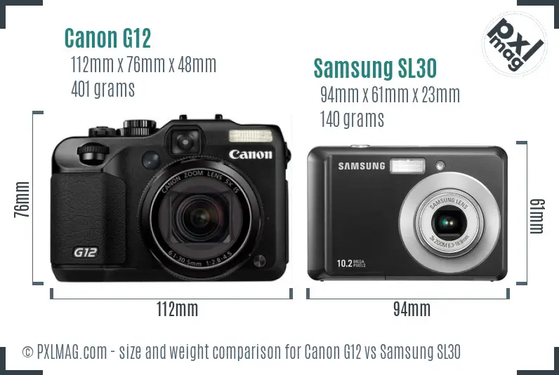 Canon G12 vs Samsung SL30 size comparison