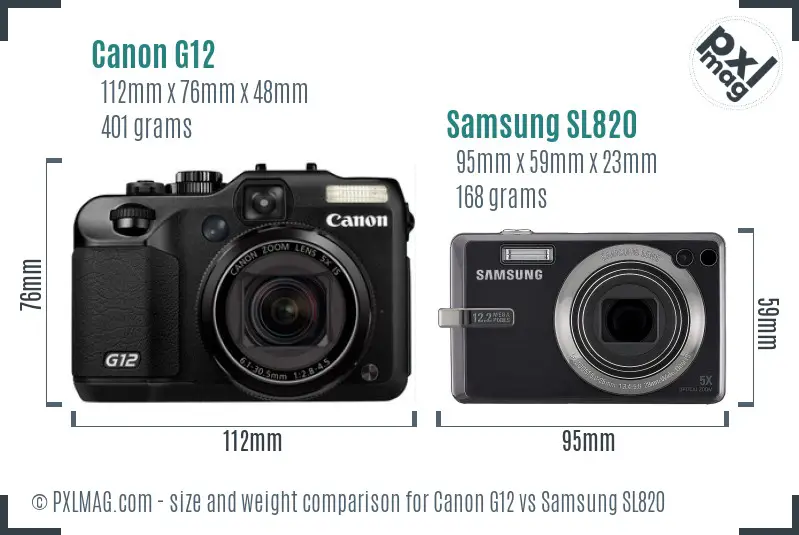Canon G12 vs Samsung SL820 size comparison
