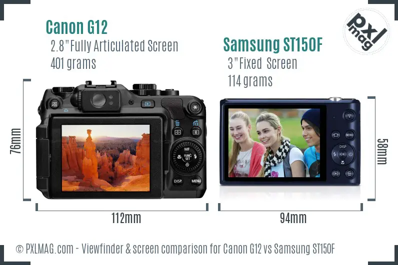 Canon G12 vs Samsung ST150F Screen and Viewfinder comparison