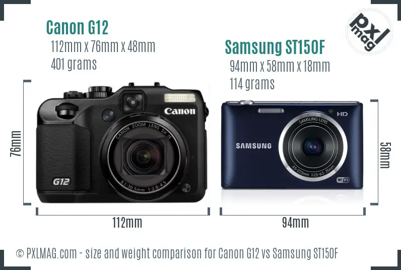 Canon G12 vs Samsung ST150F size comparison