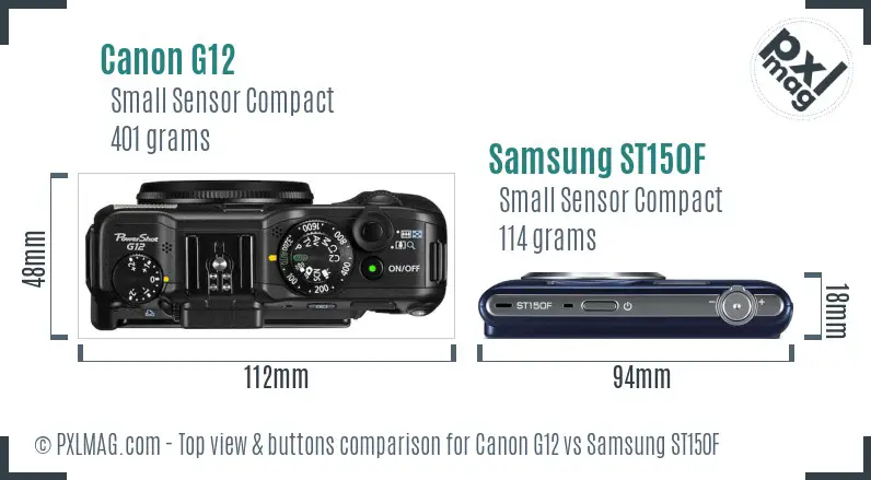 Canon G12 vs Samsung ST150F top view buttons comparison