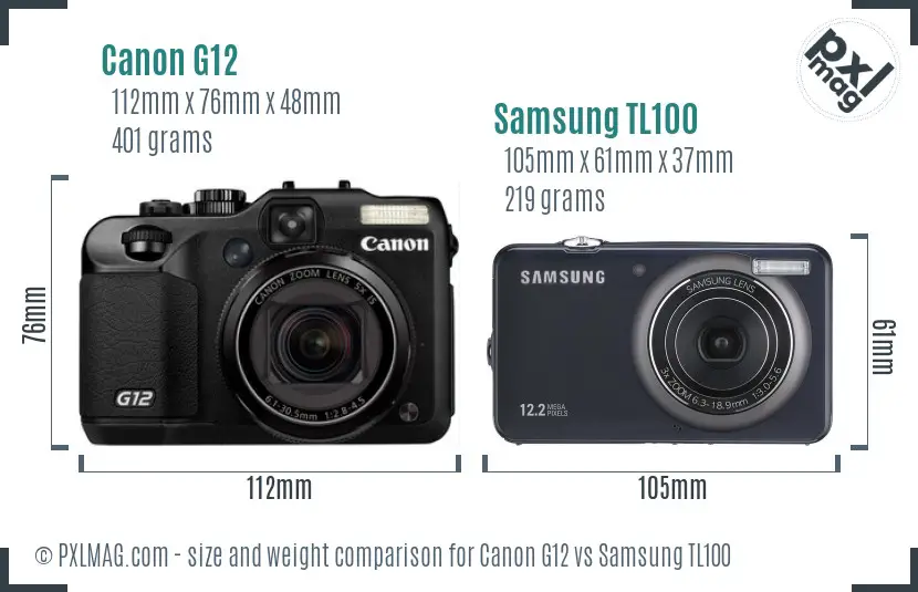 Canon G12 vs Samsung TL100 size comparison