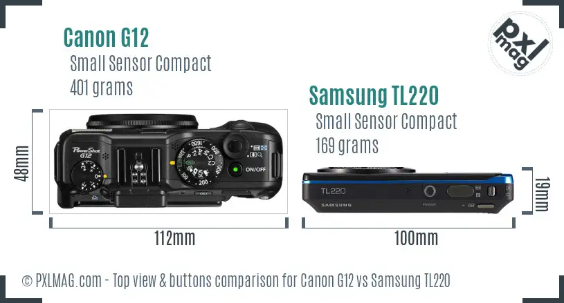 Canon G12 vs Samsung TL220 top view buttons comparison