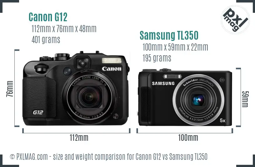 Canon G12 vs Samsung TL350 size comparison