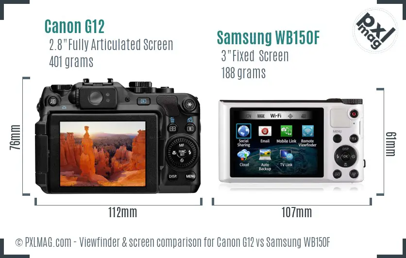 Canon G12 vs Samsung WB150F Screen and Viewfinder comparison