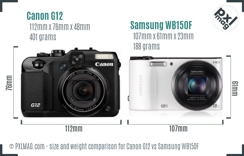 Canon G12 vs Samsung WB150F size comparison