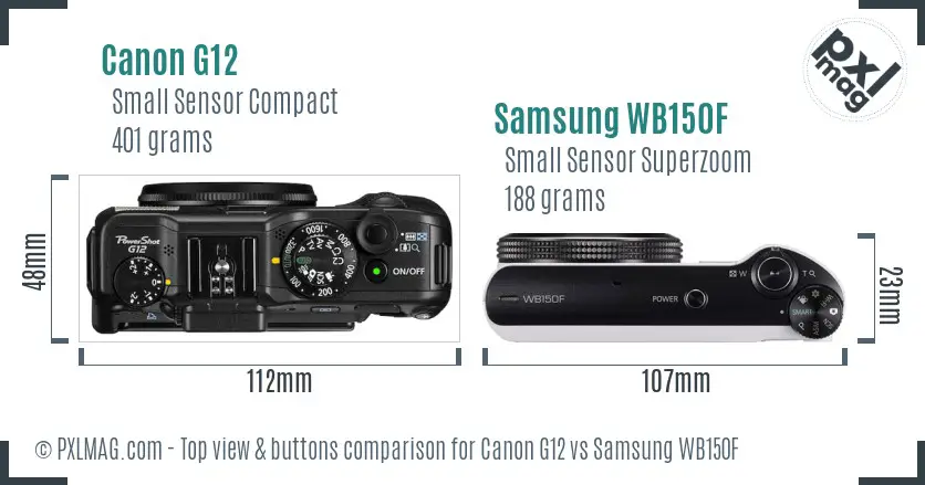 Canon G12 vs Samsung WB150F top view buttons comparison