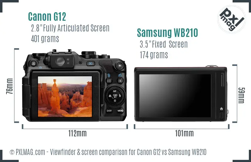 Canon G12 vs Samsung WB210 Screen and Viewfinder comparison