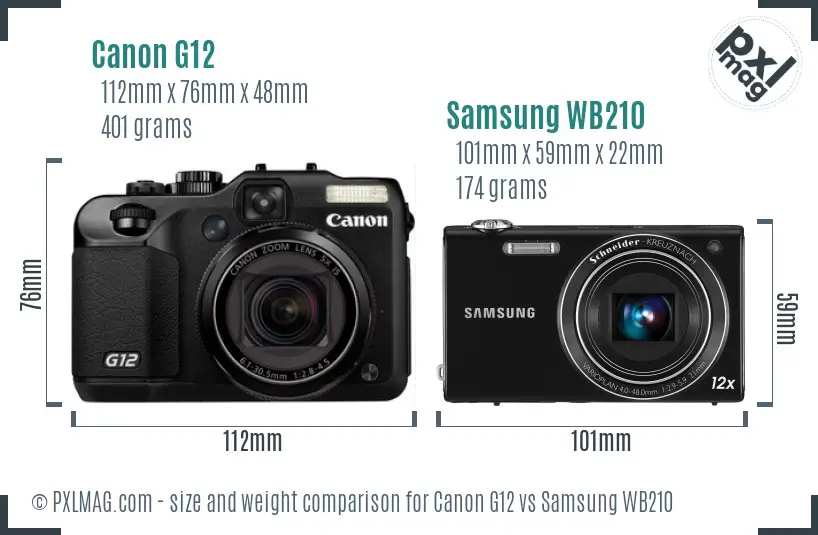 Canon G12 vs Samsung WB210 size comparison
