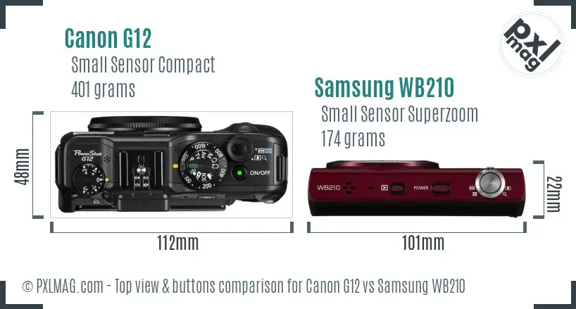 Canon G12 vs Samsung WB210 top view buttons comparison