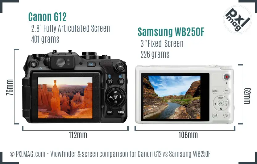 Canon G12 vs Samsung WB250F Screen and Viewfinder comparison Canon G12 vs Samsung WB250F Screen and Viewfinder comparison