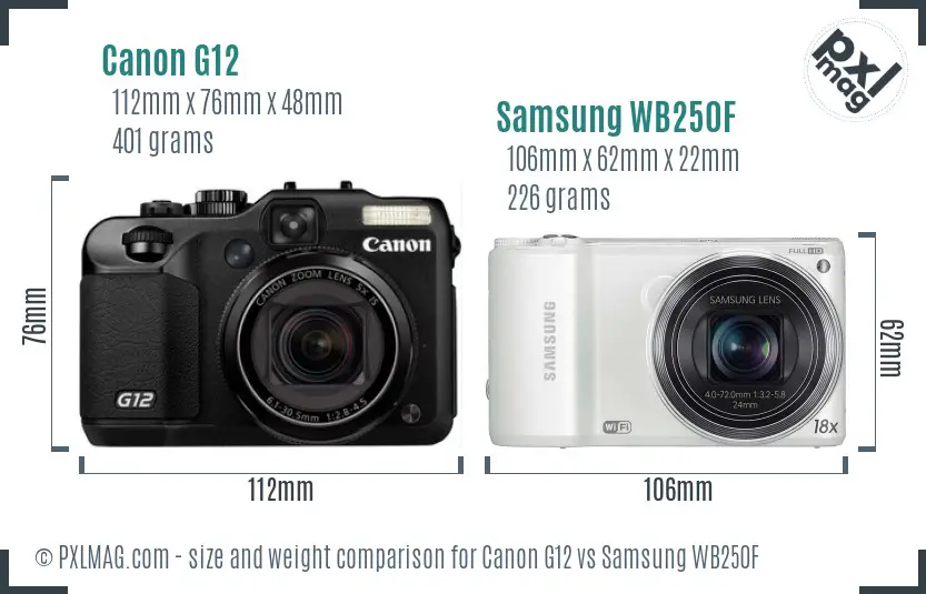 Canon G12 vs Samsung WB250F size comparison Canon G12 vs Samsung WB250F size comparison