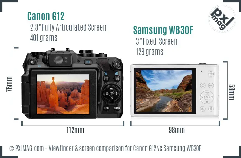 Canon G12 vs Samsung WB30F Screen and Viewfinder comparison