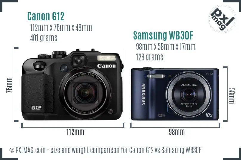 Canon G12 vs Samsung WB30F size comparison