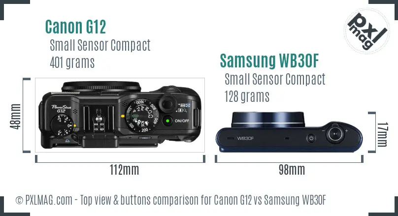 Canon G12 vs Samsung WB30F top view buttons comparison