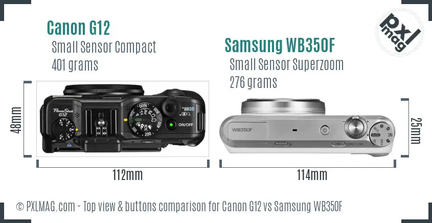 Canon G12 vs Samsung WB350F top view buttons comparison Canon G12 vs Samsung WB350F top view buttons comparison