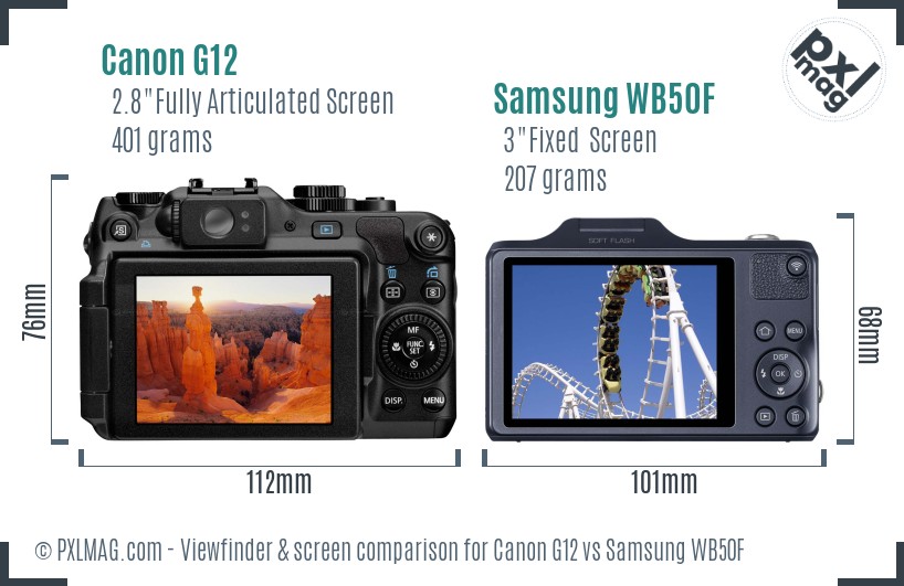 Canon G12 vs Samsung WB50F Screen and Viewfinder comparison