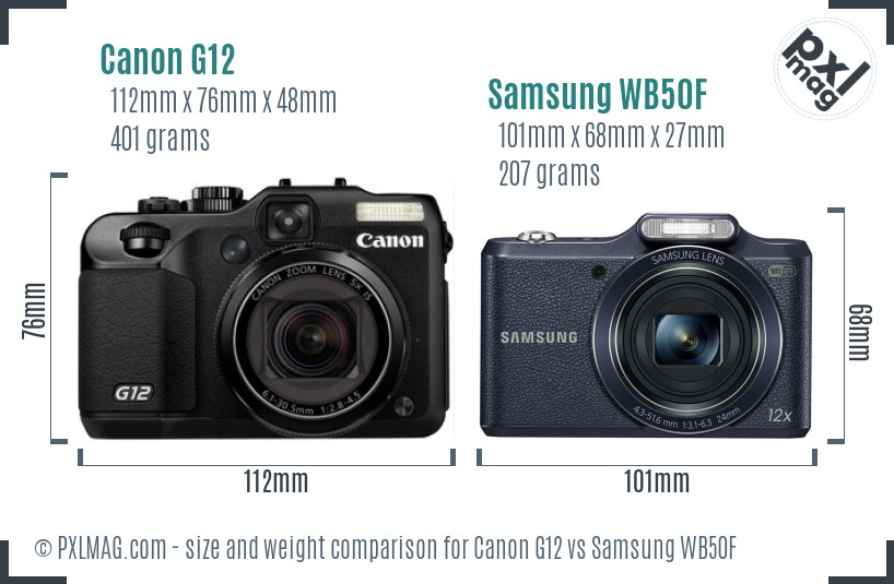 Canon G12 vs Samsung WB50F size comparison Canon G12 vs Samsung WB50F size comparison