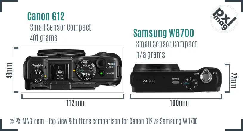 Canon G12 vs Samsung WB700 top view buttons comparison