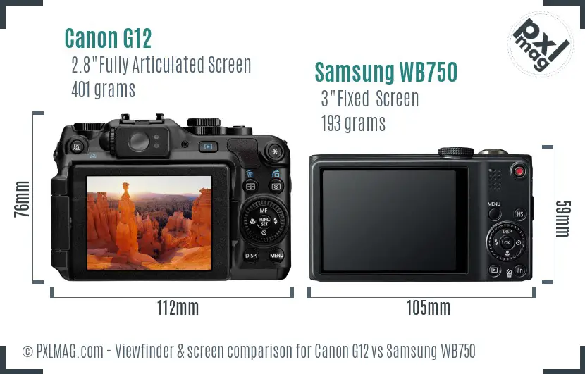 Canon G12 vs Samsung WB750 Screen and Viewfinder comparison