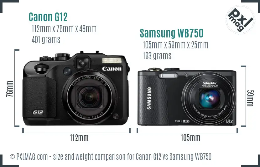 Canon G12 vs Samsung WB750 size comparison