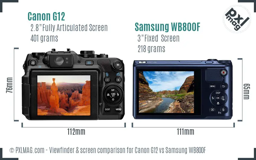 Canon G12 vs Samsung WB800F Screen and Viewfinder comparison