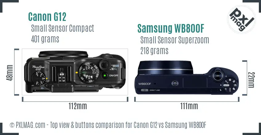 Canon G12 vs Samsung WB800F top view buttons comparison