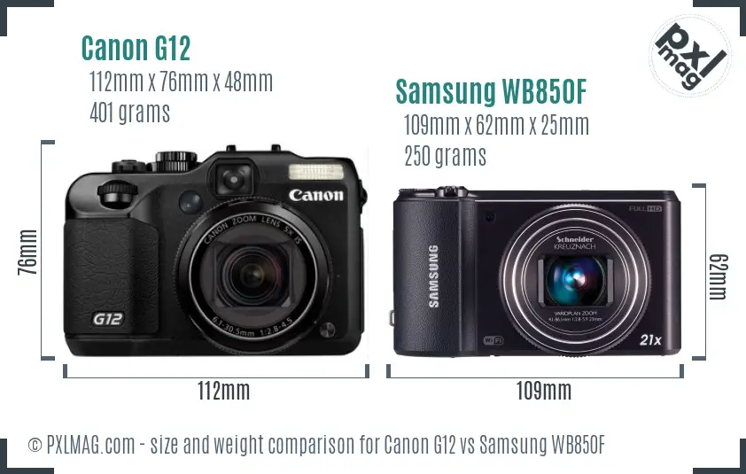 Canon G12 vs Samsung WB850F size comparison