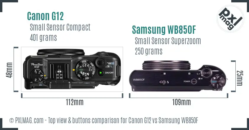 Canon G12 vs Samsung WB850F top view buttons comparison