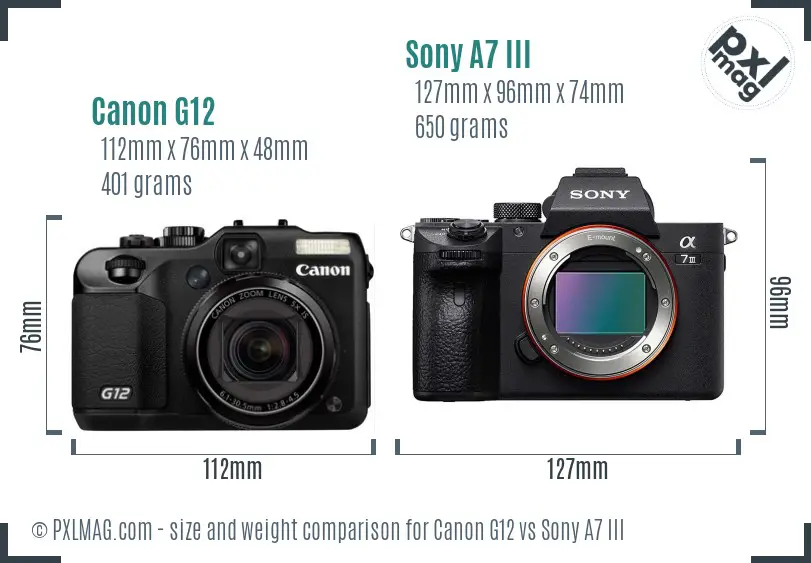 Canon G12 vs Sony A7 III size comparison