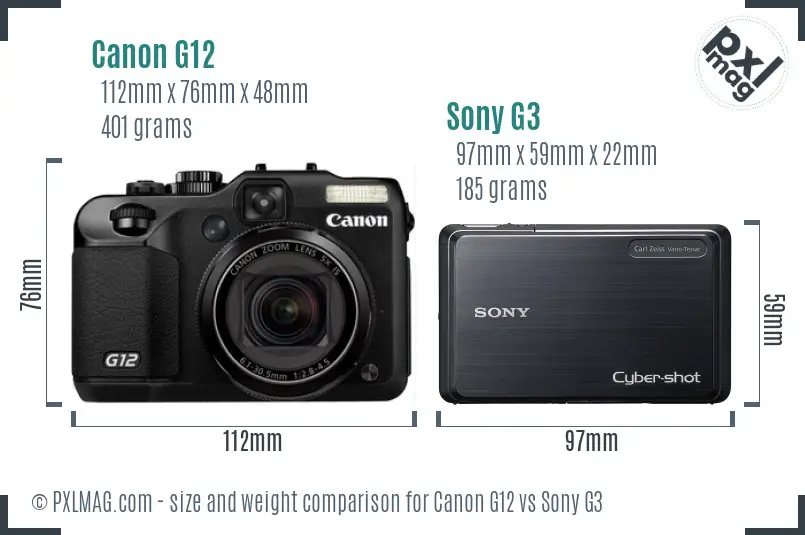 Canon G12 vs Sony G3 size comparison