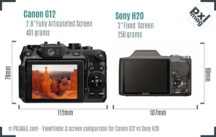 Canon G12 vs Sony H20 Screen and Viewfinder comparison