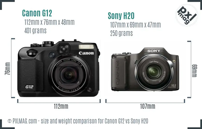 Canon G12 vs Sony H20 size comparison