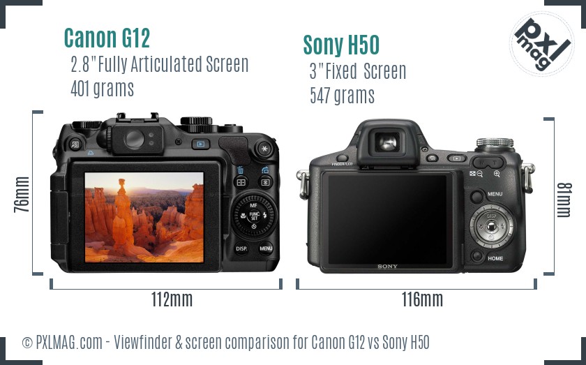Canon G12 vs Sony H50 Screen and Viewfinder comparison