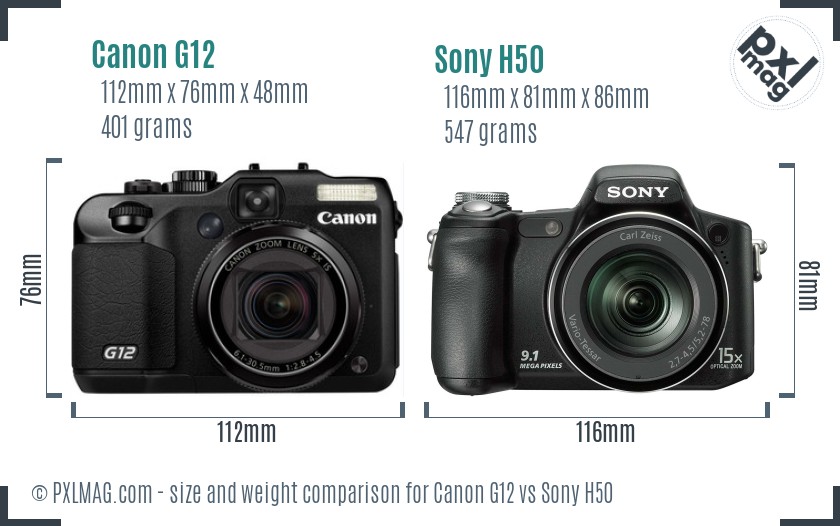Canon G12 vs Sony H50 size comparison
