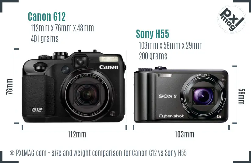 Canon G12 vs Sony H55 size comparison