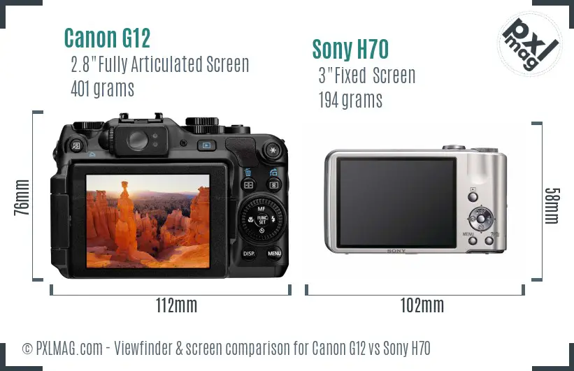 Canon G12 vs Sony H70 Screen and Viewfinder comparison