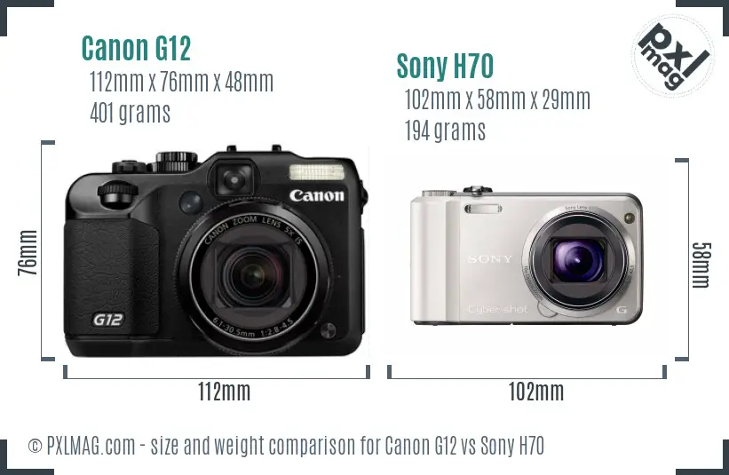 Canon G12 vs Sony H70 size comparison