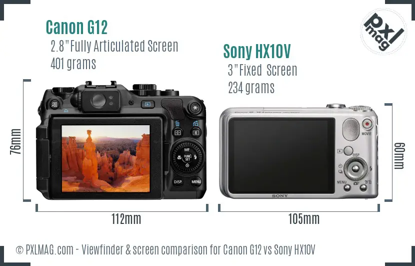 Canon G12 vs Sony HX10V Screen and Viewfinder comparison