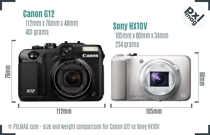 Canon G12 vs Sony HX10V size comparison