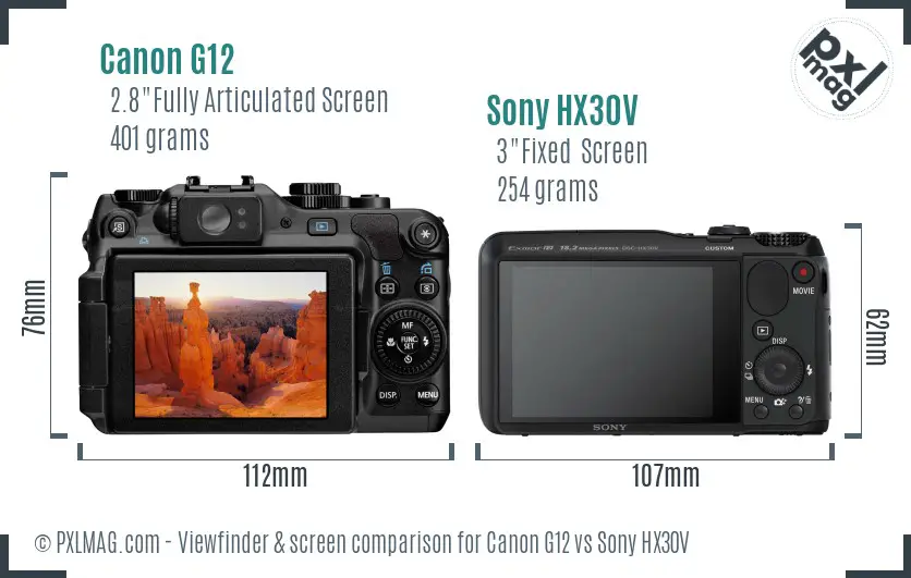 Canon G12 vs Sony HX30V Screen and Viewfinder comparison