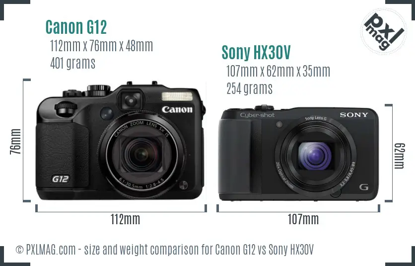 Canon G12 vs Sony HX30V size comparison
