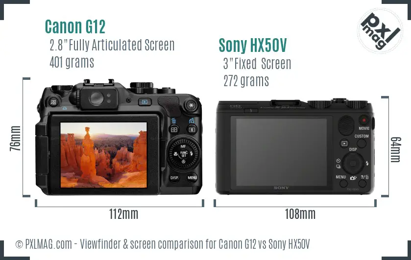 Canon G12 vs Sony HX50V Screen and Viewfinder comparison