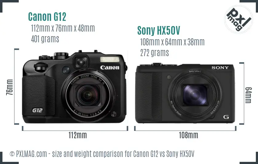 Canon G12 vs Sony HX50V size comparison