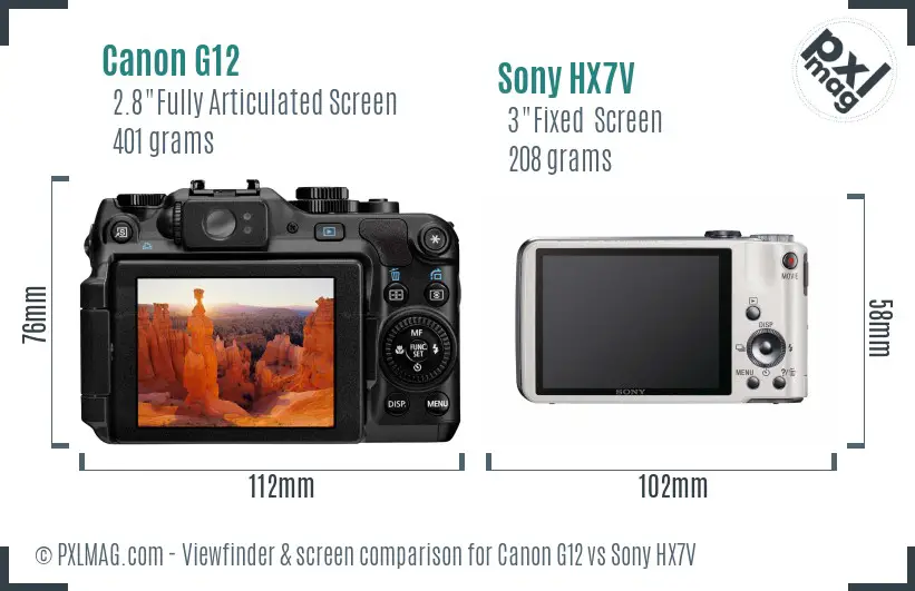 Canon G12 vs Sony HX7V Screen and Viewfinder comparison