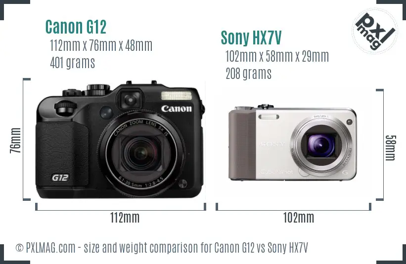 Canon G12 vs Sony HX7V size comparison