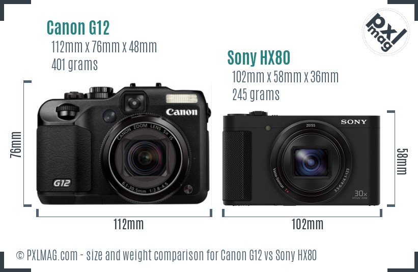 Canon G12 vs Sony HX80 size comparison