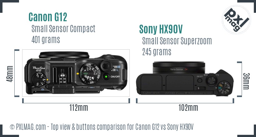 Canon G12 vs Sony HX90V top view buttons comparison